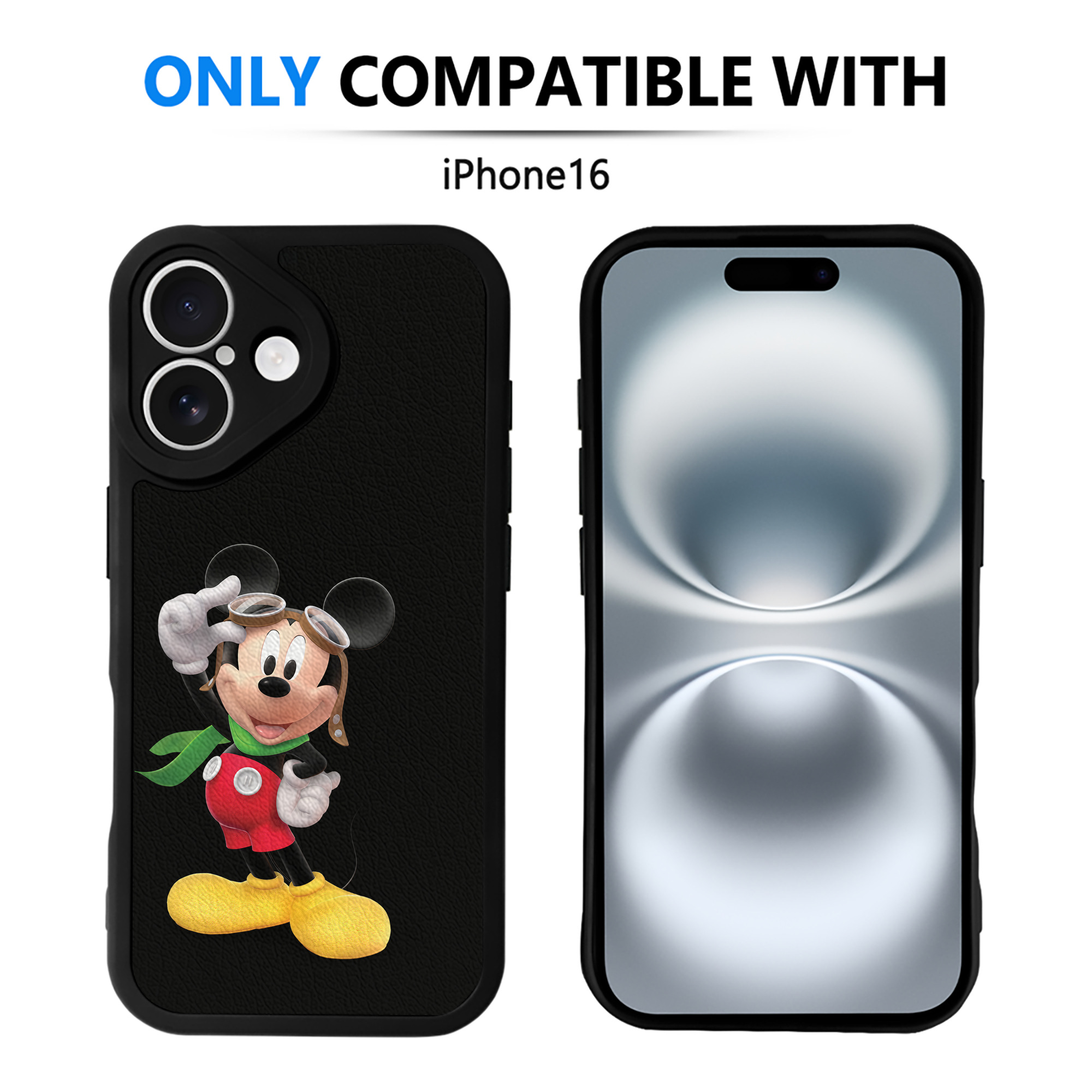 （画像用） ミッキーマウス Mickey Mouse 【iPhone 16シリーズ対応】シリコンスマホケース（レザー調） 材質：シリコン